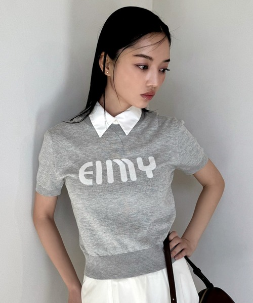 EIMYロゴハーフスリーブニット グレー Fサイズ EIMYロゴハーフスリーブニット(F WHITE): TOPS