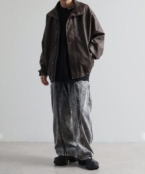 ブルゾン アウター ヴィンテージウォッシュ加工 PUレザージャケット