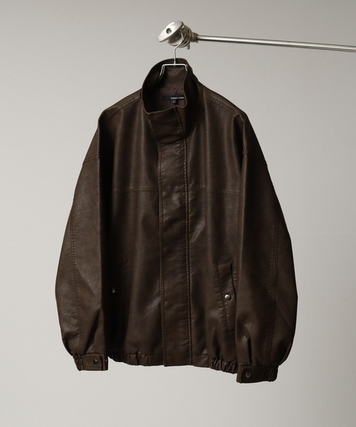 ブルゾン アウター ヴィンテージウォッシュ加工 PUレザージャケット