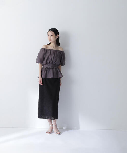 ブラウス シャツ 「美人百花掲載」シアーギャザーペプラムブラウス半袖 レディース 美人百花掲載】シアーギャザーペプラムブラウス | NATURAL