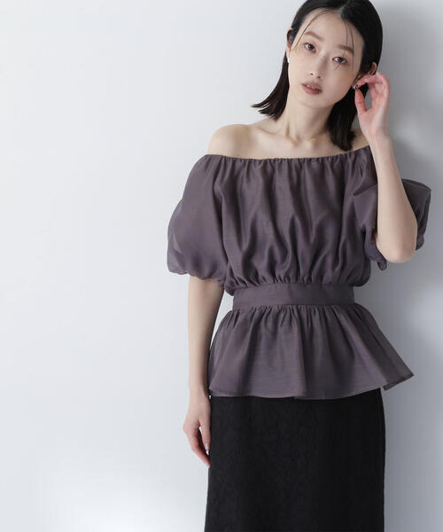 ブラウス シャツ 「美人百花掲載」シアーギャザーペプラムブラウス半袖 レディース 美人百花掲載】シアーギャザーペプラムブラウス | NATURAL