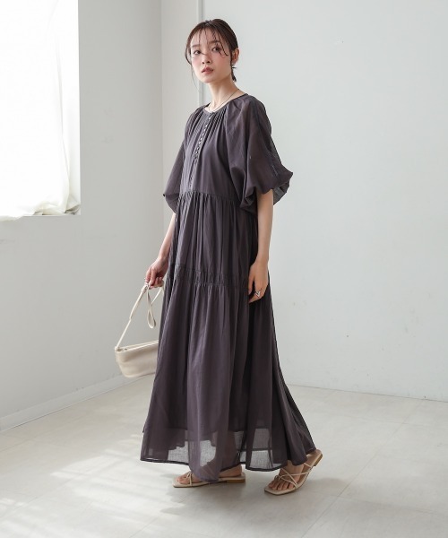 SALE！新品未使用　LARUTA コットンボイルギャザーワンピース　ブラウン LARUTA｜コットンボイルギャザーワンピース | Rakuten Fashion