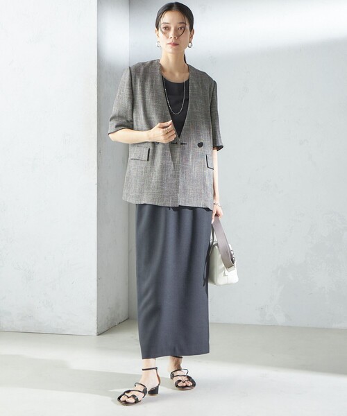 SHIPS WOMEN<新品未使用>カラミ ノーラペル 半袖 ジャケット SHIPS ジャケット ノーカラージャケット 「手洗い可能」カラミ