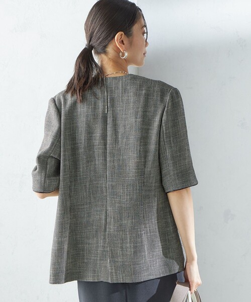 SHIPS WOMEN<新品未使用>カラミ ノーラペル 半袖 ジャケット SHIPS｜<手洗い可能>カラミ ノーラペル 半袖 ジャケット