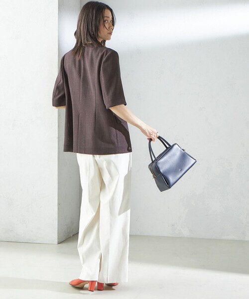SHIPS WOMEN<新品未使用>カラミ ノーラペル 半袖 ジャケット SHIPS ジャケット ノーカラージャケット 「手洗い可能」カラミ