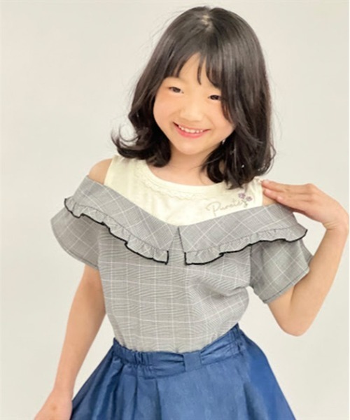 axes femme ブラウス シャツ 柄切替レイヤード風トップス キッズ