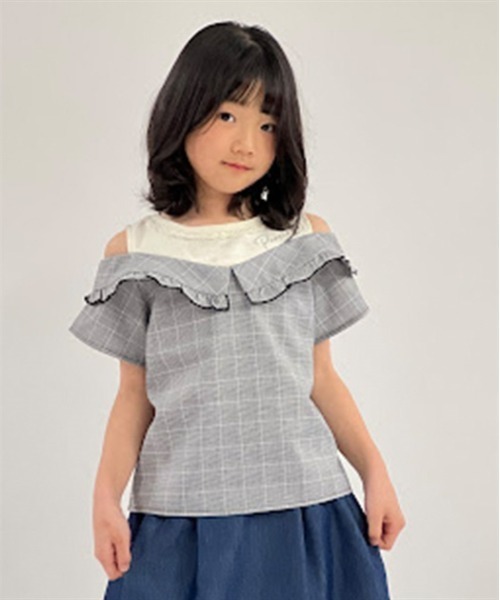 子供服 axes femme ブラウス シャツ 柄切替レイヤード風トップス キッズ