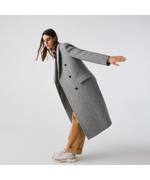 LACOSTE ラコステ チェスターコート セール】ダブルブレストバージンウールロングコート（チェスターコート