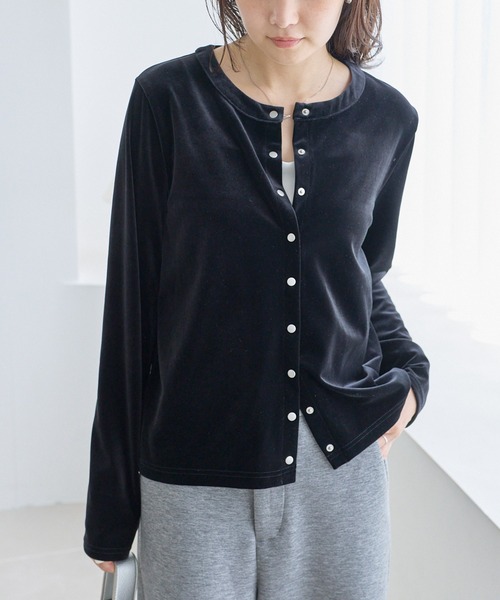 美品Rene36ベロアニット長袖カーディガン LAVEANGE（ラビアンジェ） カーディガン ベロアスナップカーディガン