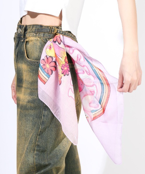 スカーフ バンダナ サイケデリック綿麻スカーフ ハンカチ レディース