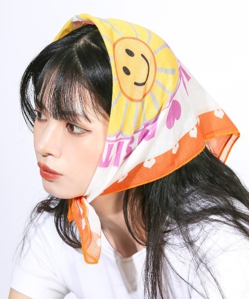 スカーフ バンダナ サイケデリック綿麻スカーフ ハンカチ レディース