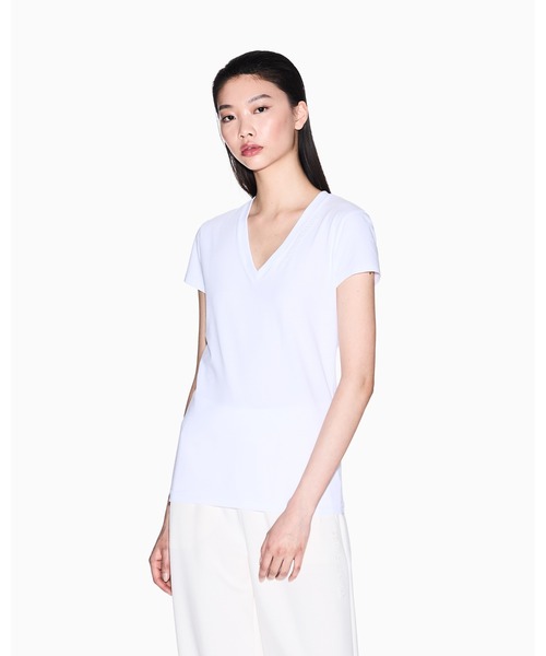tシャツ 「A|X アルマーニ エクスチェンジ」「オンライン限定」AXロゴ 半袖VネックTシャツ/SLIM レディース