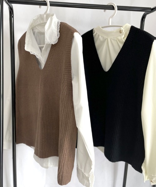shoppinggo ベスト ジレ ニットベスト Vネック トップス