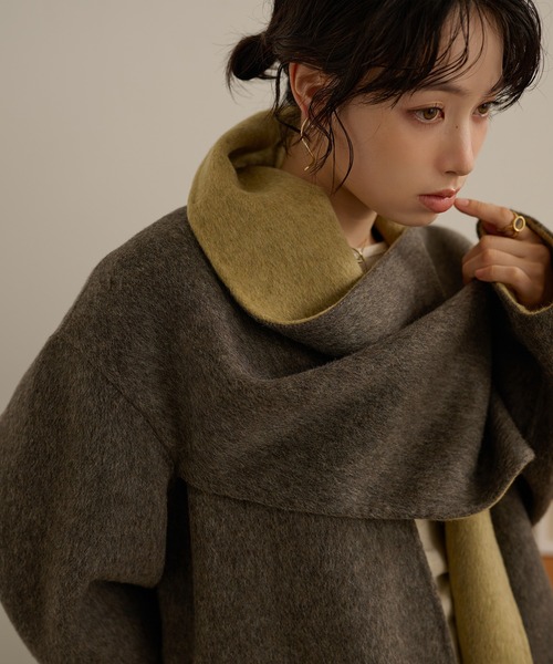ノーカラーコート コート cotton wool stole docking coat /コットン