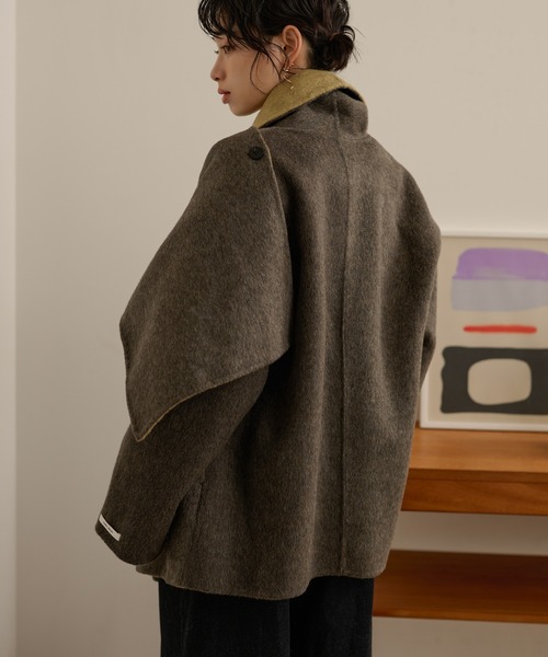 ノーカラーコート コート cotton wool stole docking coat /コットン
