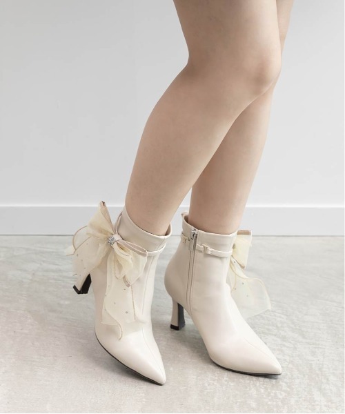 RANDA リボンシアーショートブーツ アイボリー RANDA ブーツ 2WAY シアーリボンショートブーツ レディース