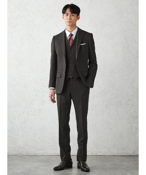 極美品 パーフェクトスーツファクトリー セットアップ 3ピース ビジネス AB5 Perfect Suit FActory 「Perfect FActory」 3ピーススーツ AB5