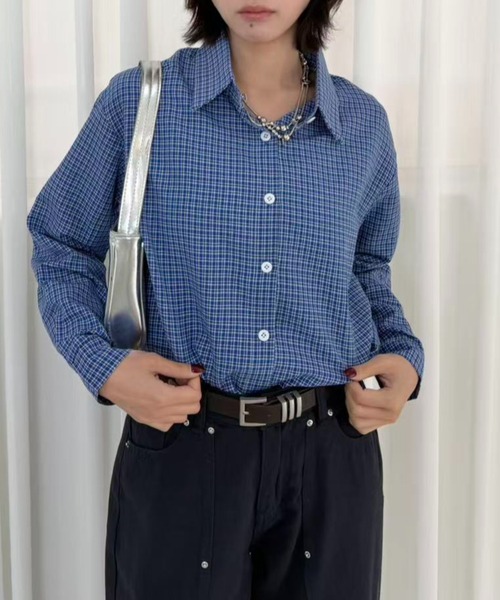 ブラウス シャツ ブルーチェックシャツ レディース : ZOZOTOWN Yahoo