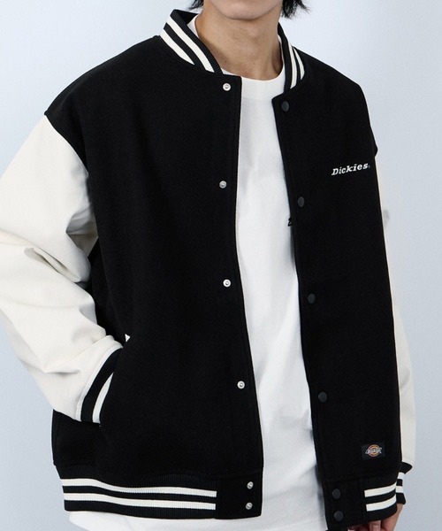 刺繍ロゴ付きスタジャン サイズ3 ブラック/ホワイト Dickies（ディッキーズ） スタジャン ロゴ刺繍切替スタジャン メンズ