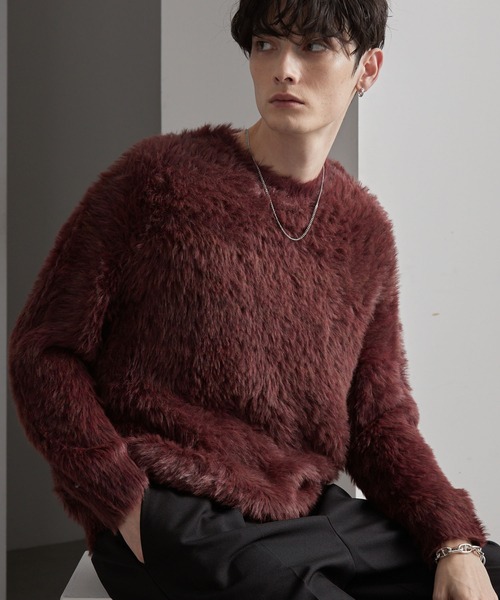 完売MONOTONE グラデパターン ニット ヴィンテージスプレー加工 グラデーションオーバーサイズクルーネック