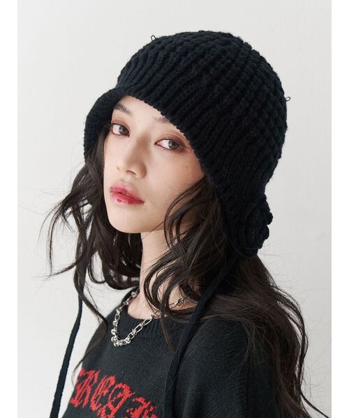 jouetie ニット帽 ニットキャップ クロシェライクフラワーモチーフ