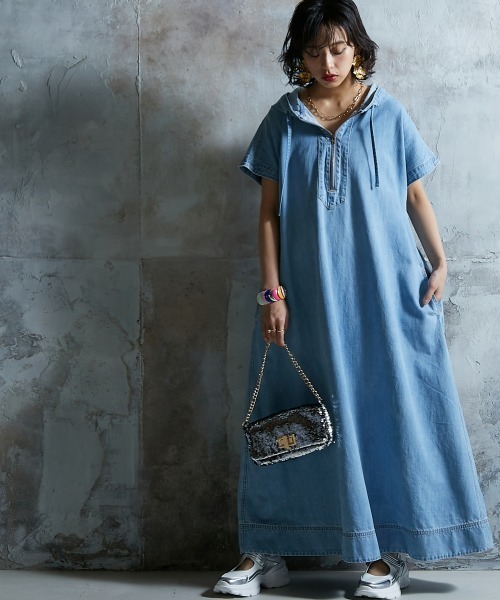 「GEVS.」 「SMILELAND」半袖ワンピース M ブルー レディース_画像6