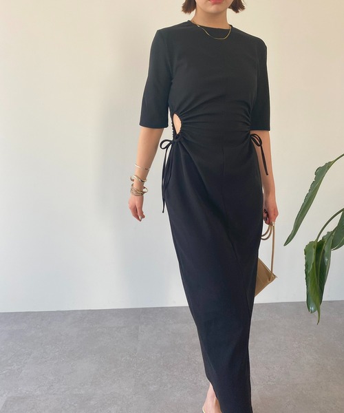 「HANNE」 半袖ワンピース FREE ブラック レディース_画像4