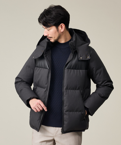 ABAHOUSE GRAY ダウンジャケット ダウン 「700FP」レザーライクコンビ