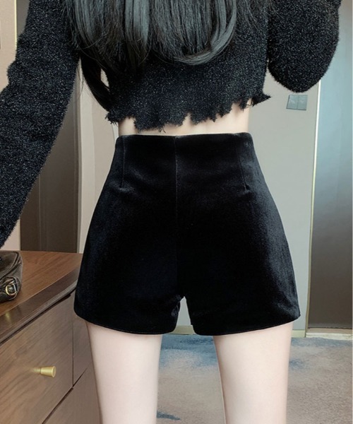 パンツ ベロアタッチ ハイウエスト ショート レディース : ZOZOTOWN