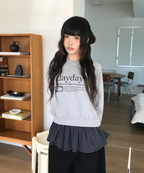 daydayseoul スウェット　ブラックL DAYDAY seoul トレーナー スウェット ドットカテゴリーロゴクロップド
