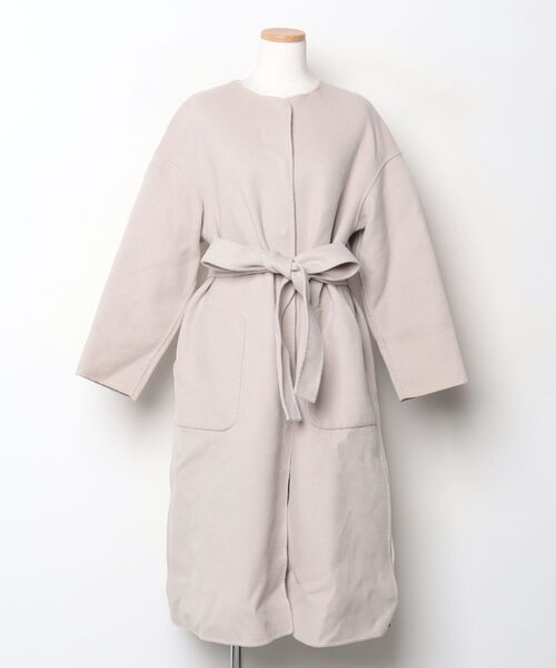 SONO ピンク ノーカラーロングコート Sono（ソーノ） ノーカラーコート コート 日本製/UVカット/蓄熱/2WAY