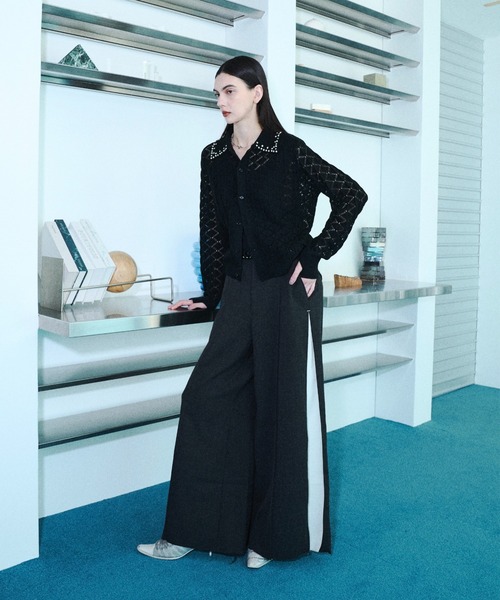 ワイドパンツ スラックス Slash line pin tuck wide pants