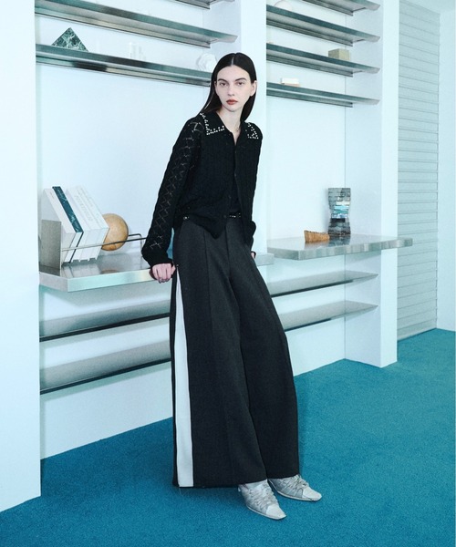 スラックス Slash line pin tuck wide pants / スラッシュラインタック