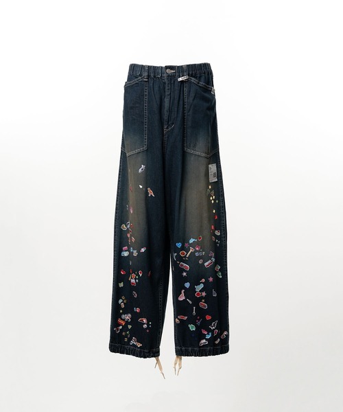 ワイドパンツ ジーンズ Kids Sticker Printed Baker Denim Pants メンズの画像
