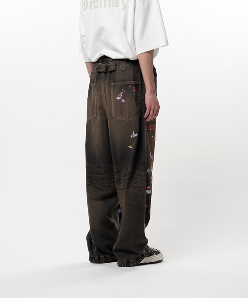 ワイドパンツ ジーンズ Kids Sticker Printed Baker Denim Pants メンズの画像