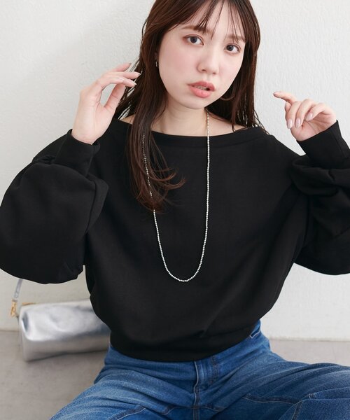 via j オフショルトレーナー via j】ドロップショルダークロップドトレーナー | CANAL JEAN