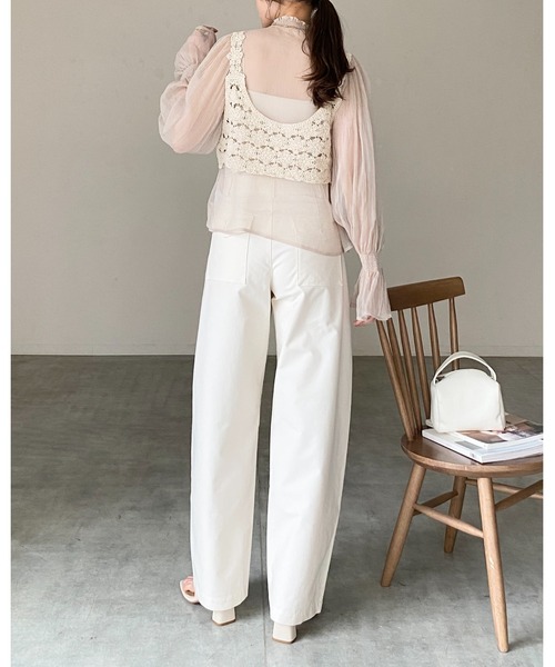 She's Closet ベスト ジレ ショート丈 深Uネック かぎ編み ビスチェ