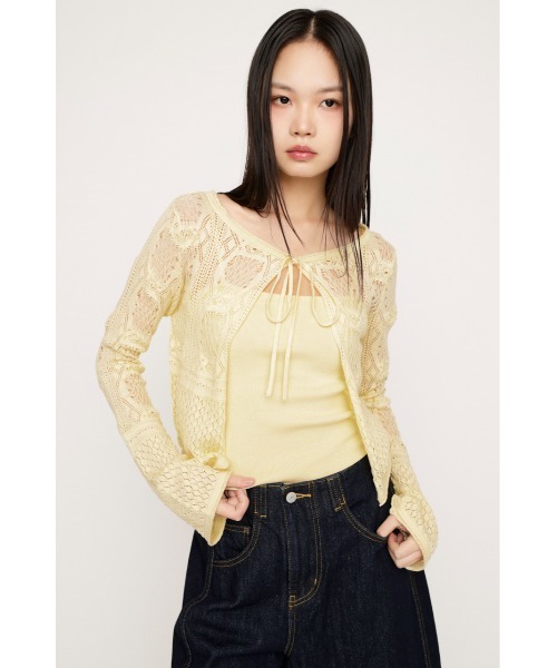 sly CROCHET TOUCH 2P カーディガン 黄色 SLY（スライ） カーディガン CROCHET TOUCH 2P CD クロシェタッチツー