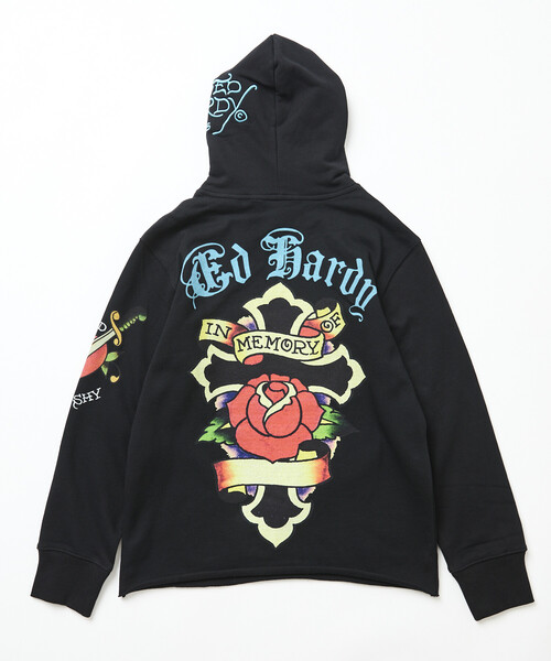 Ed Hardy スカル＆バラのストーンパーカー FREAK'S STORE（フリークスストア） パーカー 限定展開 Ed Hardy