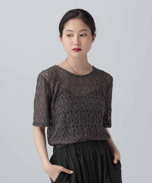 LEPSIM（レプシィム） tシャツ 半袖 ストレッチレース5分袖T 672392