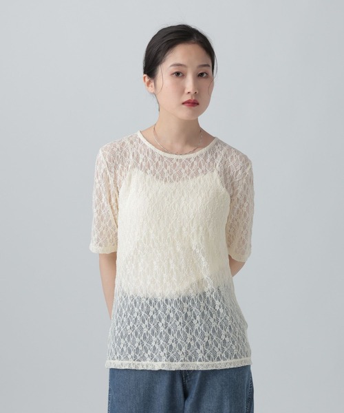 LEPSIM（レプシィム） tシャツ 半袖 ストレッチレース5分袖T 672392