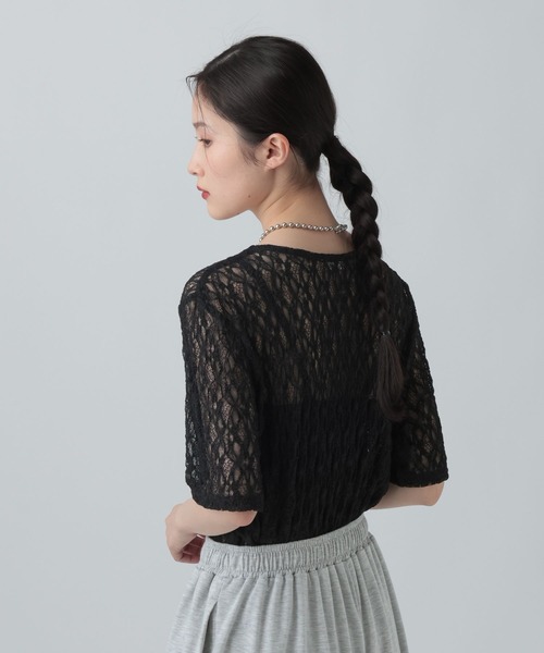 LEPSIM（レプシィム） tシャツ 半袖 ストレッチレース5分袖T 672392