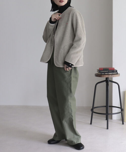 danton ダントン ウールモッサ ノーカラー ジャケット（レディース