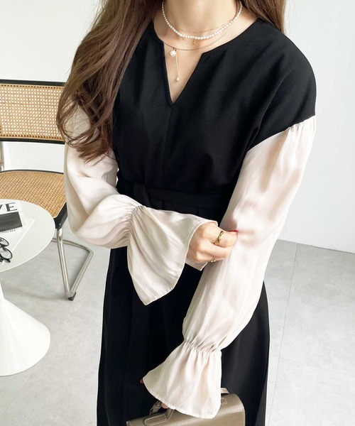 「GeeRA」 長袖ワンピース X-LARGE モカ レディース_画像4