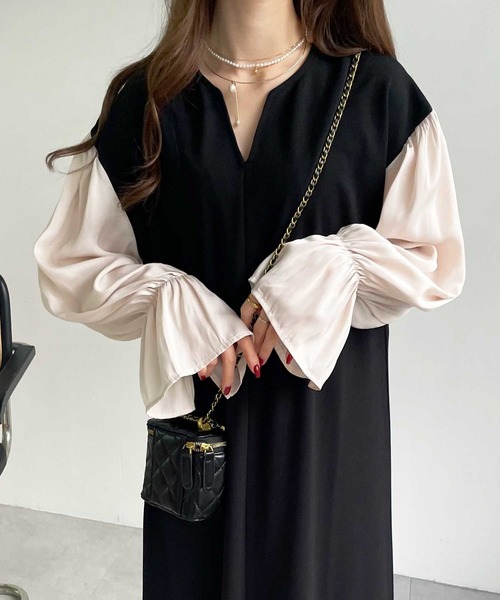 「GeeRA」 長袖ワンピース X-LARGE モカ レディース_画像7