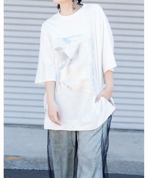 「OSMOSIS」 7分袖カットソー ONE SIZE ホワイト レディース_画像4