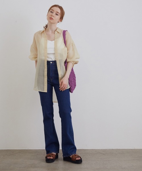「MADEMOISELLE ROPE'」 長袖シャツ 38 ブラウン レディース_画像6