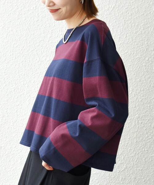 SHIPS any tシャツ 「洗濯機可能」ボートネック ワイド ボーダー TEE