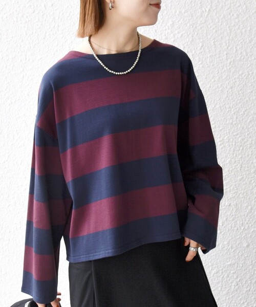 ボーダー✳︎ship SHIPS any tシャツ 「洗濯機可能」ボートネック ワイド ボーダー TEE