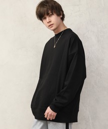 ロゴ 配色 スエード トレーナー ドロップショルダー ストリート 長袖トレーナー でかプリント 紫 ドロップショルダー ダボ感